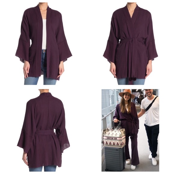 JOHNNY WAS Calme Eggplant Gauze Belted Kimono Cardigan XS/S NWT - Picture 3 of 9
